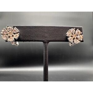 Bogoff Flower Cluster Clip Earrings Swarovski Crystal Vintage Jewelry